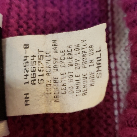 Vtg 90s Fashion Formulas Knit Purple Plum White Sweater Stripe, Leaf Design, Sm - Picture 5 of 14